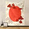 Red Sun with Asian-Inspired Clouds Patterned Tapestry Decorative Wall Hanging, Home Bedroom Living Room Decor