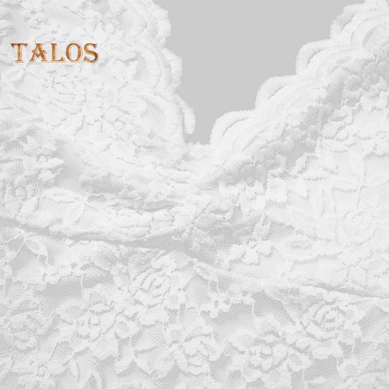 Women Bodysuit Flower Embroidery Lace Elastic Deep V Neck See-through Long Sleeve Solid Color Slim Fit Soft Breathable Spring Playsuit