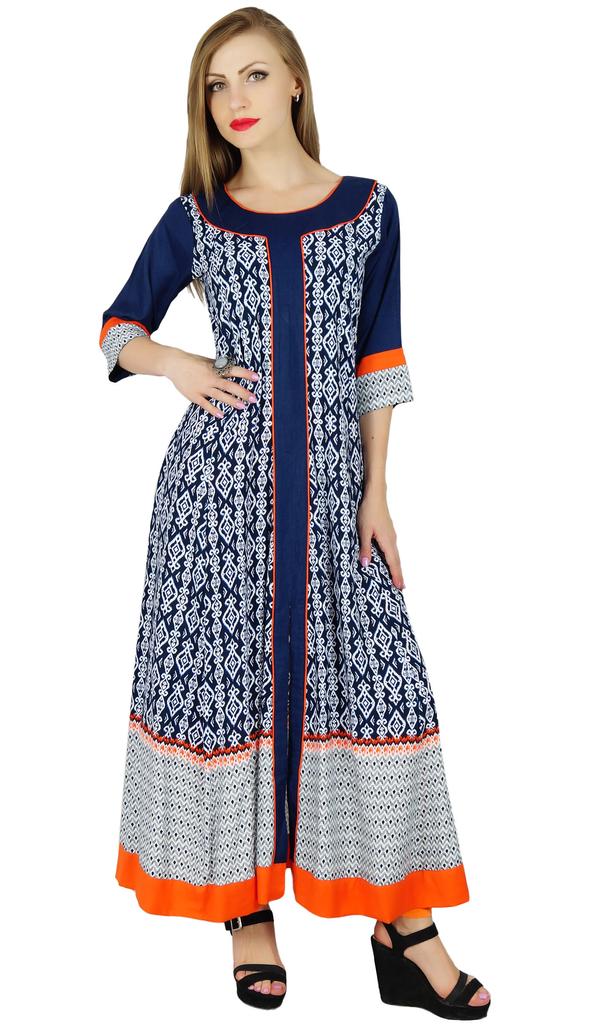 Bimba Women Blue Anarkali Kurta Kurti Fashionable Long Indian Ethnic Blouse