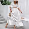 Белое Длинное Платье Женские Платья А-силуэта Vestidos V-образный вырез Короткий рукав Элегантное Сшитое Y2k Темперамент Высокая талия Однотонное Летнее
