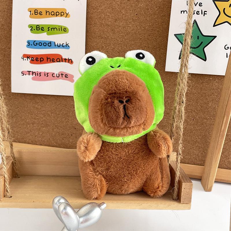 Green Guitar Capybara Plush Toy Short Fur Musical Student Backpack Keychain Cute Collectible Gift