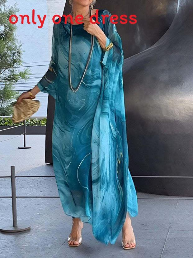 Elegant Summer Chiffon Print Dress With Abstract Pattern For Office Wear