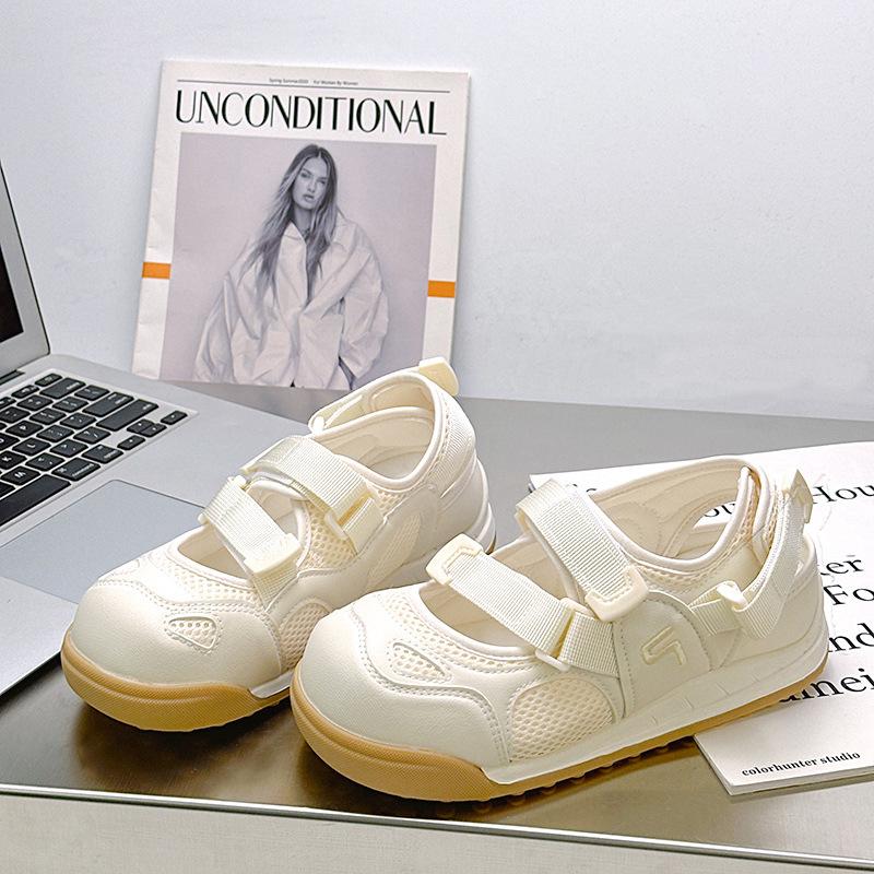 8 Fashionable, Casual, Comfortable, Versatile, Velcro, White Shoes, Women's Summer Openwork Sports Sandals