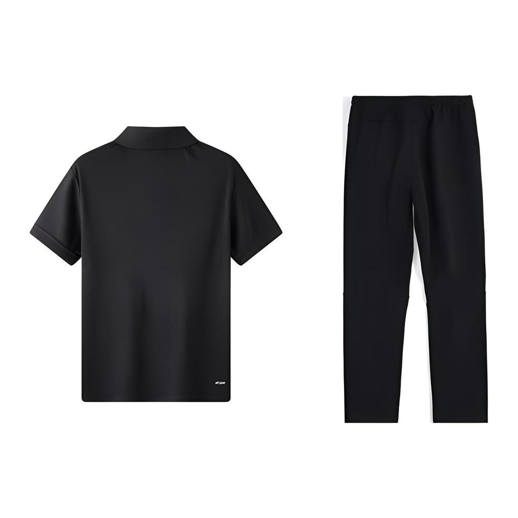 Li Ning Plain Logo Pullover Short Sleeve Polo Shirt Mid Belt Tube Casual Sports Suit Men suit APLT139-1+AYKT413-1