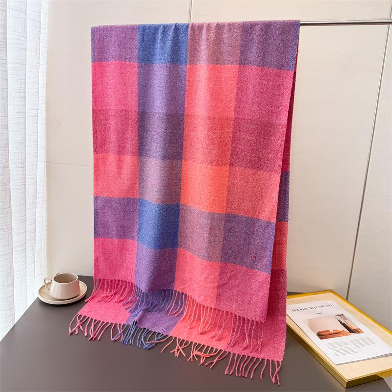 New Winter Fashion Plaid Scarf for Women Men Classic Warm Chunky Soft Cashmere Feel Scarves Match Overcoat Knitted Shawl