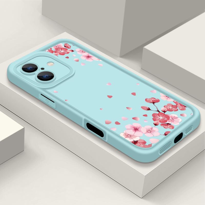 Противоударный чехол с розовым узором сакуры для iPhone 16 Pro Max 15 Plus 14 Pro 13 12 11 XS XR 8 7 TPU Мягкий Матовый Силиконовый Чехол для Телефона