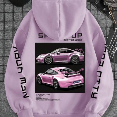 Женские свободные толстовки с принтом модели автомобиля, блузки, толстовки, повседневные свитера с длинным рукавом