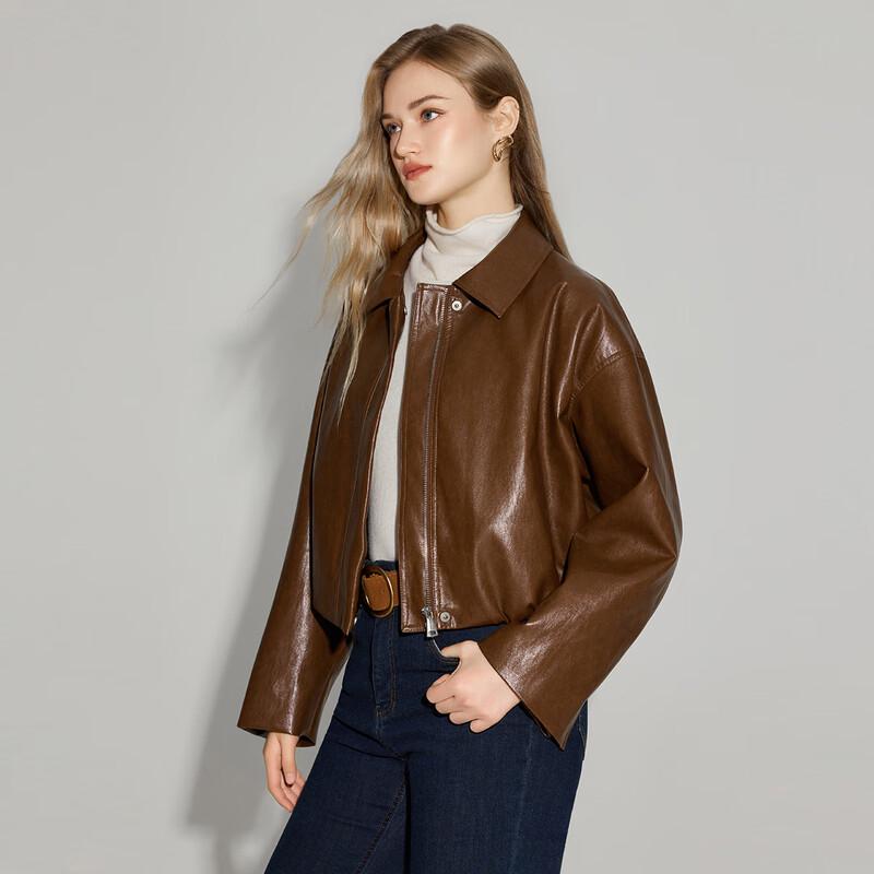 Женская укороченная ретро куртка из ПУ-кожи с длинным рукавом