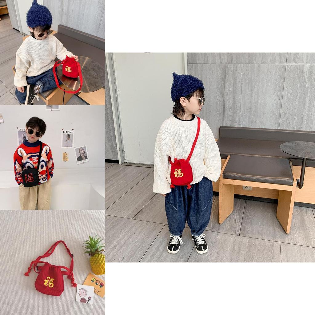 Adorable Embroidered Corduroy Kids Crossbody Bag 2024 Year Of The Dragon Gift