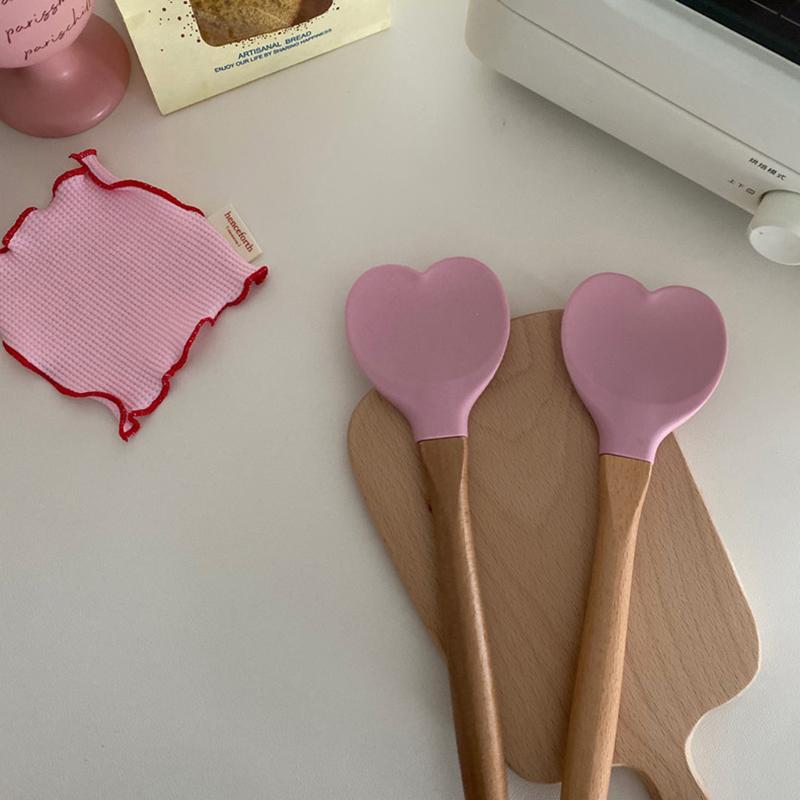 1 шт. Силиконовая ложка в форме сердца с деревянной ручкой, День святого Валентина, Любовь, Лопатка для выпечки, Кухонные принадлежности, Инструмент для выпечки торта