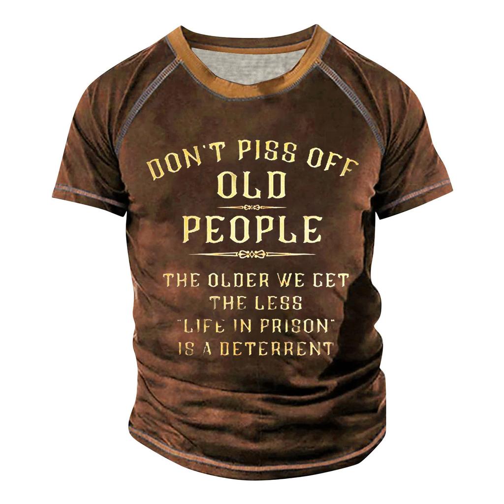 Men's Raglan T-shirt Retro Short Sleeve Round Neck Letter Printing Tops