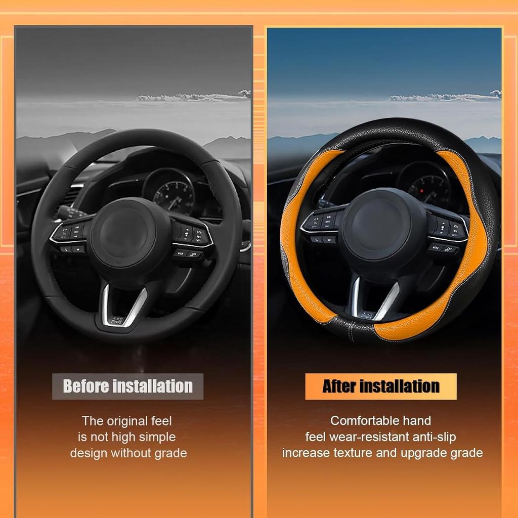 Car Steering Wheel Cover 2025, Universal Auto PU Cute Breathable Orange