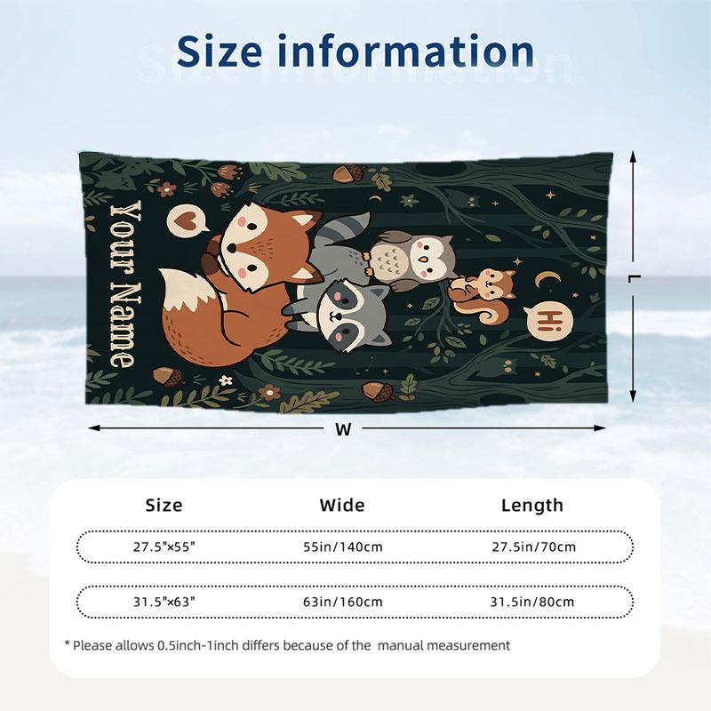 Foxes Flowers 1 Theme Quick Dry Beach Towel Custom Name Text Print Large Sand Resistant Towel Beach Vacation