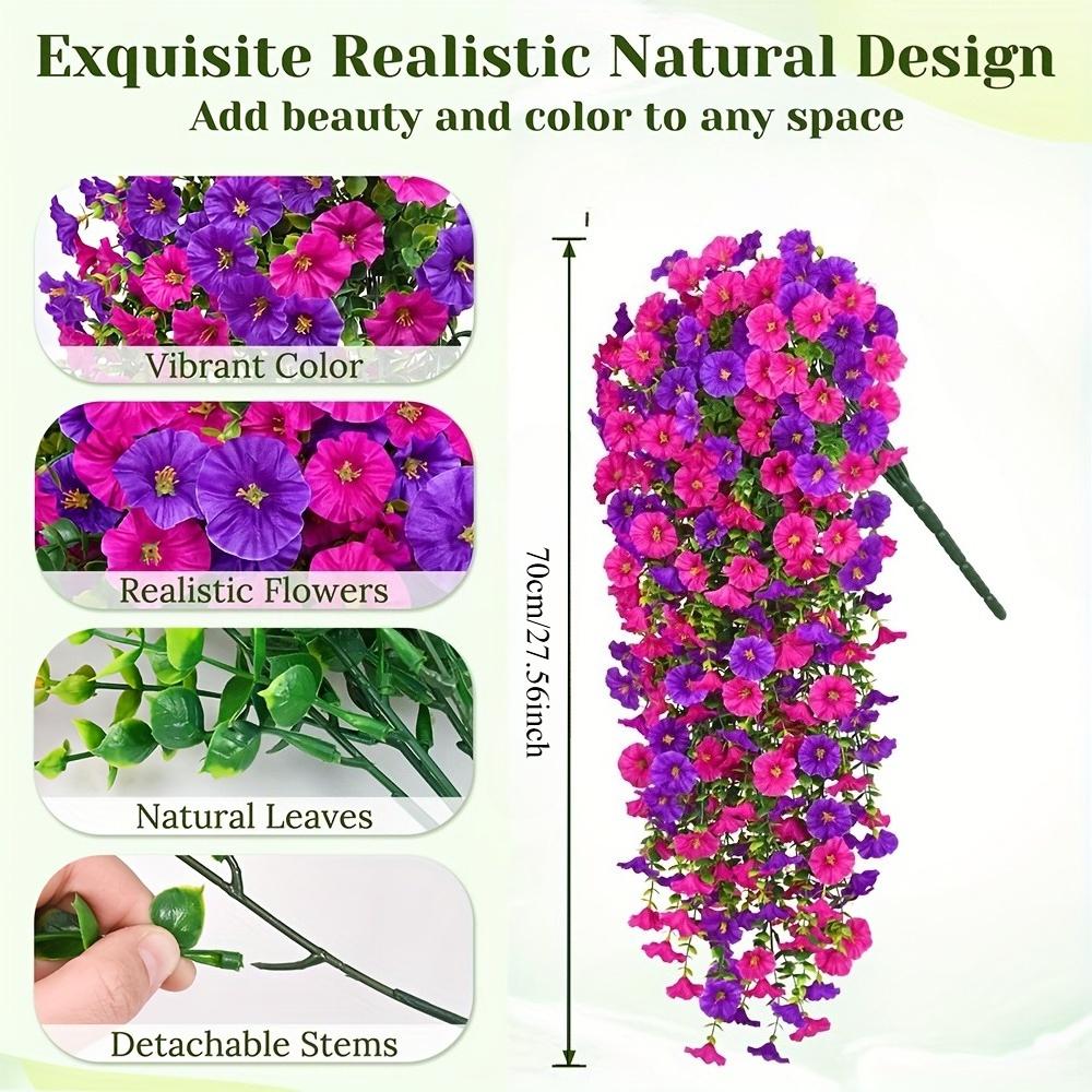 Outdoor Artificial Flowers, Realistic UV-Resistant Hanging Flowers, Trumpet Vine, Purple and Purple Red, for Porch, Patio