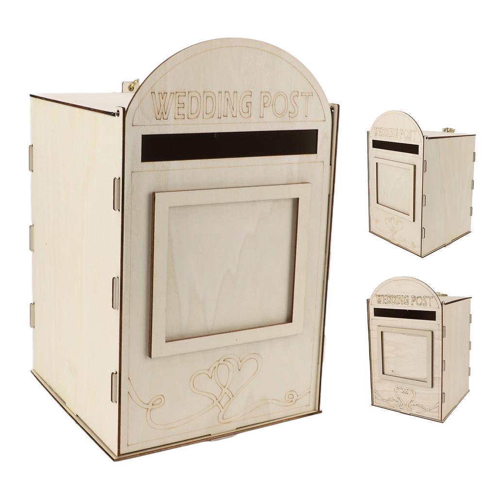 DIY Wooden Wedding Mailbox Post Box with Lock Key for Reception Wedding Anniversary Party Decoration