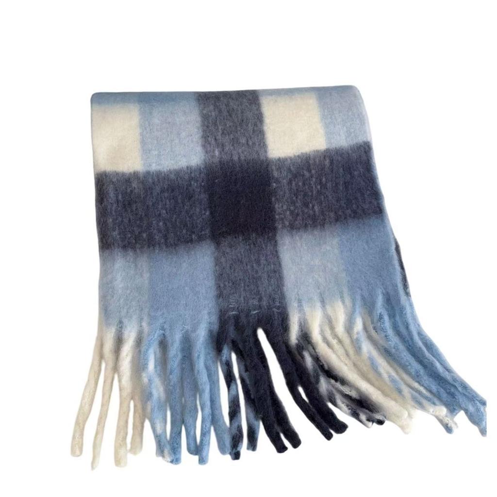 New plaid autumn and winter scarf female mohair thickened to keep warm Korean versatile student cold-proof scarf atmosphere