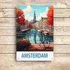 1 piece: Amsterdam canal scenery tin painting, European retro decorative painting, living room/entrance wall hanging, home decor