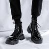 Весна Осень Британский Стиль Ретро Толстый Нижняя Платформа Шитье Полная Лицевая Кожа Мужские Ботинки Челси До Середины Икры Высокий Верх На Шнуровке