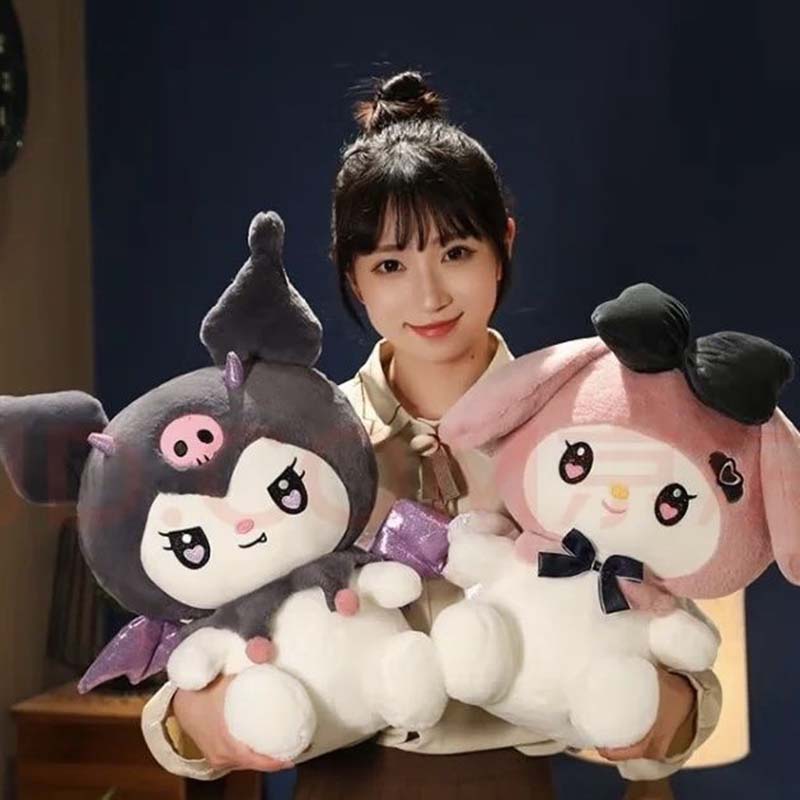 Лицензионная плюшевая кукла Sanrio Kuromi My Melody с бантом и крыльями, пушистая набивная мультяшная игрушка, мягкий подарок на день рождения для девочек, фанатов аниме