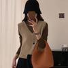 Women's Designer Button Knitted Vest Cardigan V-Neck Sleeveless Layering Sweater Cardigan Gilet for Outer Wear