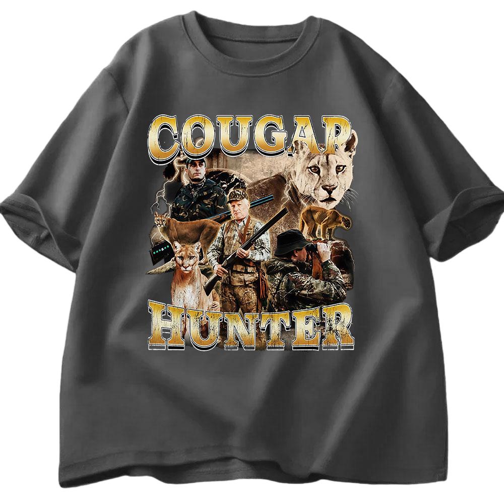 Cougar Hunter Fun Pattern Tshirt Summer Mens Womens Casual Cotton Fashion Harajuku Tshirt Mens Tshirt Street Wear Y2K