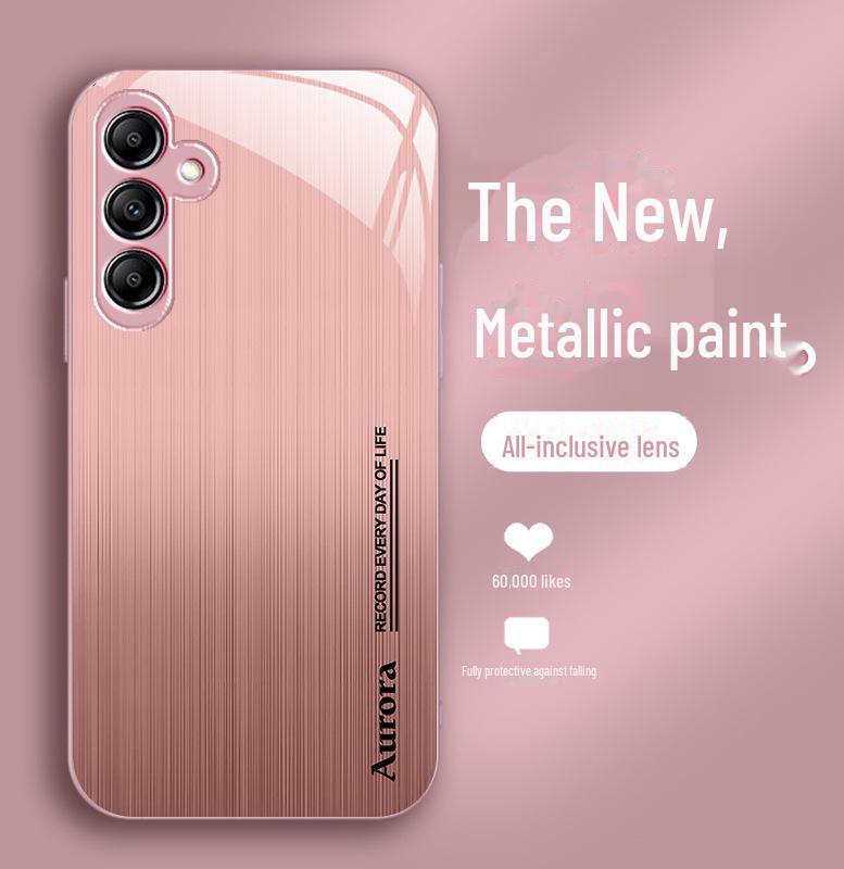 Samsung A14 Metal Paint & A30 Glass Case with Aurora Strip & Brushed Texture