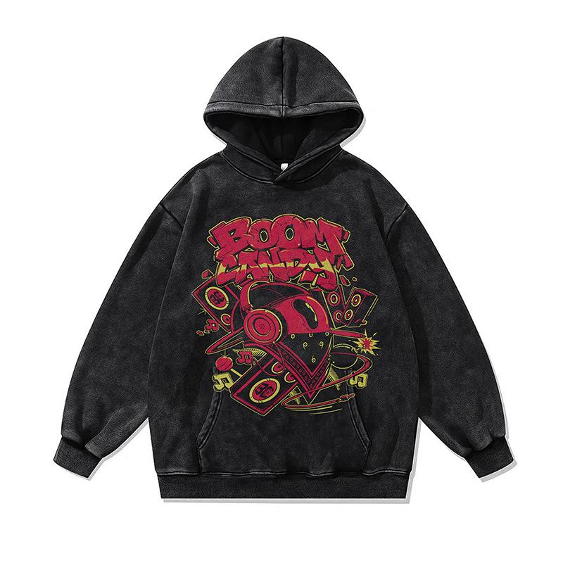 European And American High Street Digital Direct Injection Printing Hooded Sweater Men And Women Oversize Washed Old Hoodie