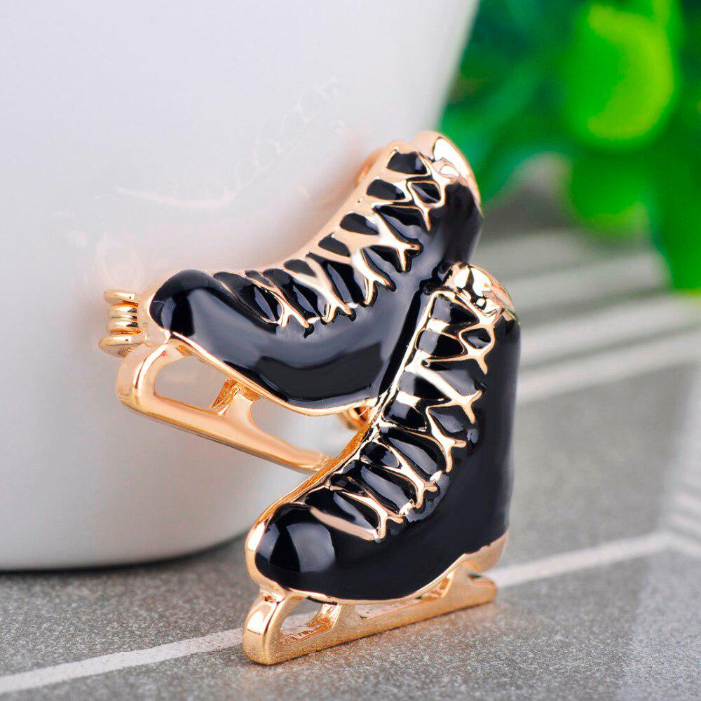 Blucome Fashion Black Roller Skates Brooch Pin Sleigh Shoes Shape Brooches Enamel Gold Color Jewelry For Boys Girls Accessories