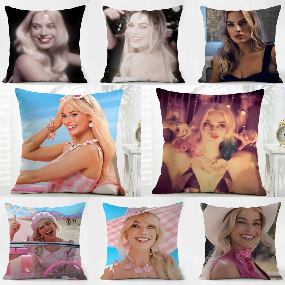 MMargot Robbie Cushion Cover Washable Linen Pillowcase Soft for Daily Sofa Bed Home Room Decor