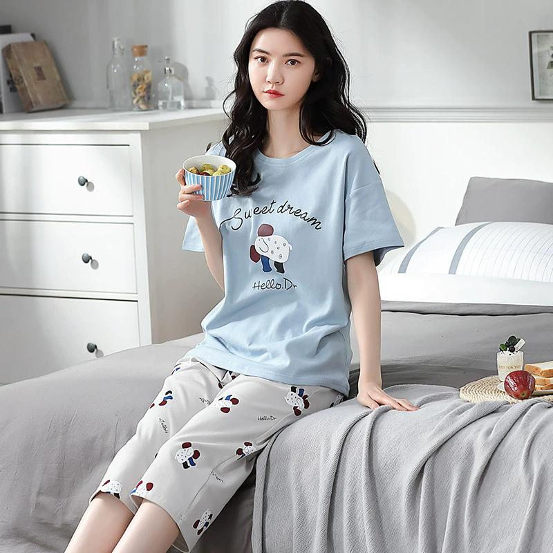 Women's Summer Short-sleeved Seven Pants Homewear Two-piece Suit