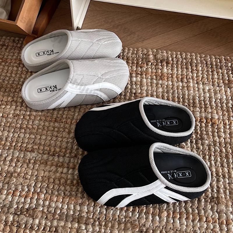 Fashion Women Flat Slippers 2025 Summer New Vintage Slip on Non Slip Half Drag Mesh Breathable Lightweight Comfortable Soft Sole Sandals