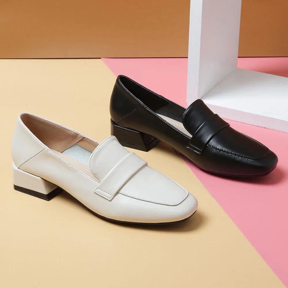 Квадратные одинарные туфли женские маленькие кожаные туфли лоферы женские туфли на маленьком каблуке для женщин ретро туфли женские