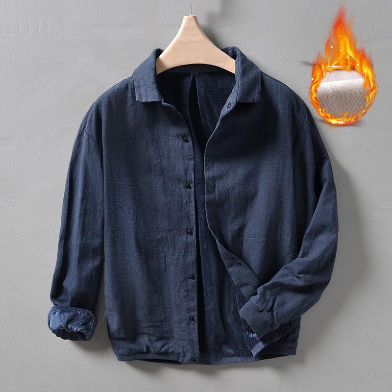 Осенне-зимнее теплое мужское пальто, повседневные флисовые куртки для мужчин, отложной воротник, хлопковое льняное пальто с пуговицами, утолщенное свободное пальто