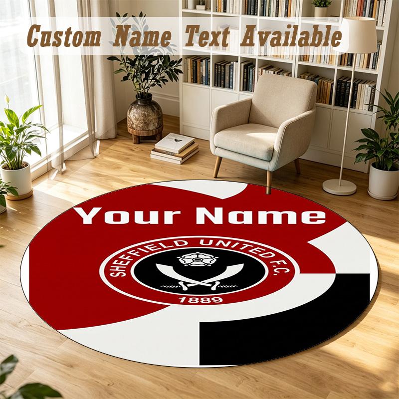 Round Rug Custom NameSheffield United FC Pattern Non Slip Carpet Home Floor Decor