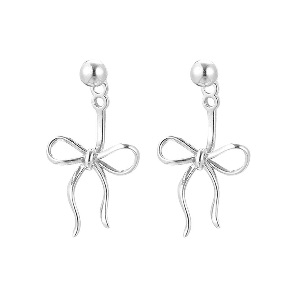 925 silver needle rear hanging bow stud earrings female sweet and versatile high-end earrings niche design earrings