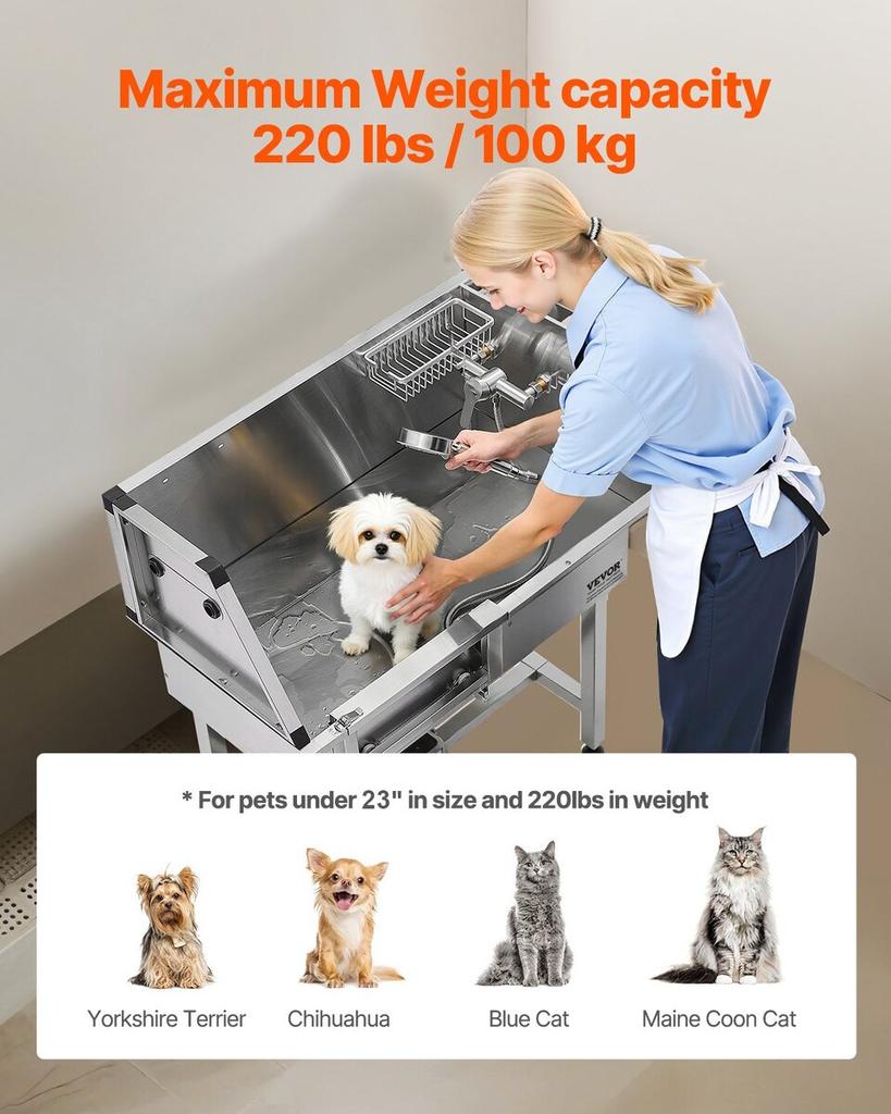 86.4 cm Dog Grooming Bath Tub Stainless Steel w Stairs Faucet Left Door