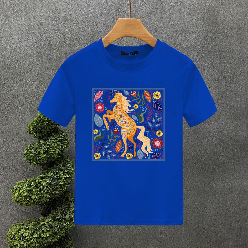 Horses and Flowers Print T Shirts For Man Funny Creative Aesthetic Tops Hip-hop Fashion Hipster Streetwear Summer Short Sleeves