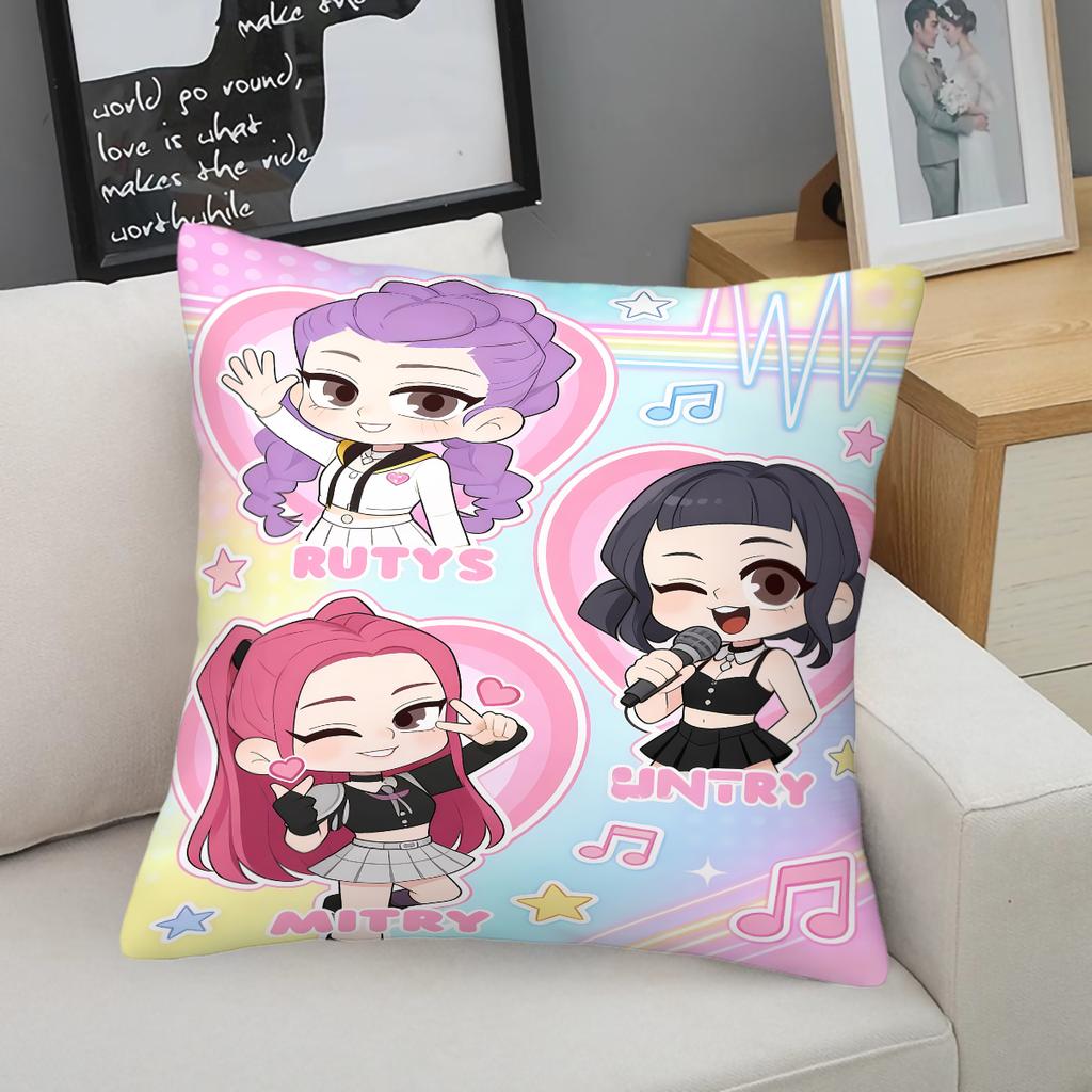 Kpop Style Throw Pillow Decorative Cushion Cute Anime Idol And Music Note Print Polyester Pillow For Sofa Bedroom Fans Home Decor