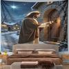 "Jesus Knocking on Winter Door Scene" Pattern Wall Hanging Tapestry Decorative Tapestry Home Decor for Bedroom and Living Room