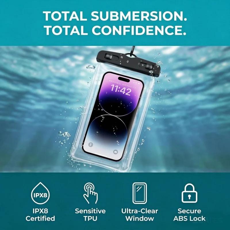 Waterproof Phone Pouch Waterproof Phone Pouch with Touchscreen,Universal IPX8 Waterproof Cell Phone Case,for Swimming,Diving 5