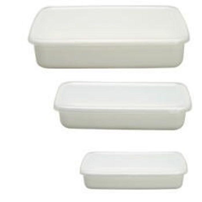 Noda Horo Rectangle Shallow S+M+L White Series with Seal Lids (3-piece set) ... S, M, L