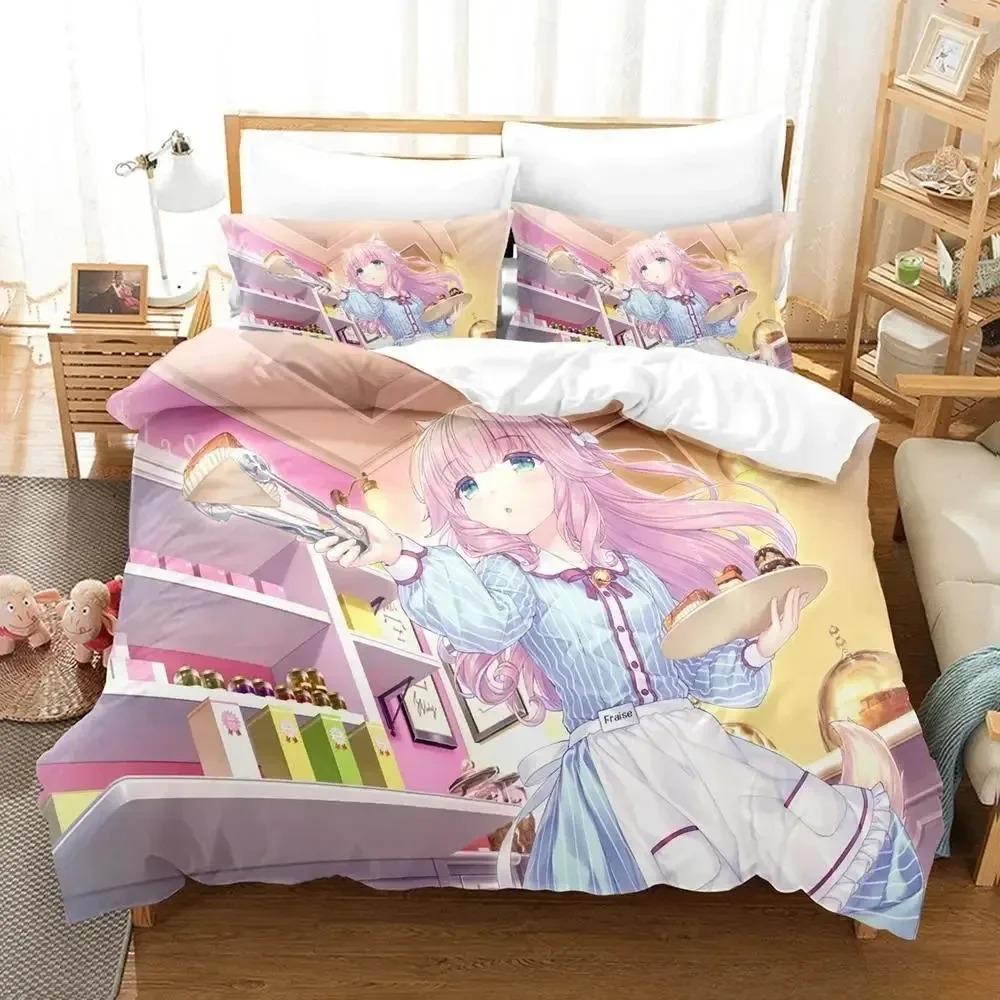 Аниме Каваи Молодые Девушки Nekopara Комплект Постельного Белья 3D Печать Подходит для Спальни Мягкий Комплект Пододеяльника С Наволочками Дети Дети Домашний Текстиль
