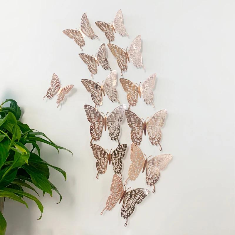 12Pcs 3D Hollow Colorful Butterfly Wall Stickers For Wedding Decoration Bedroom Children's Room Wall Art Kids Room Living Room
