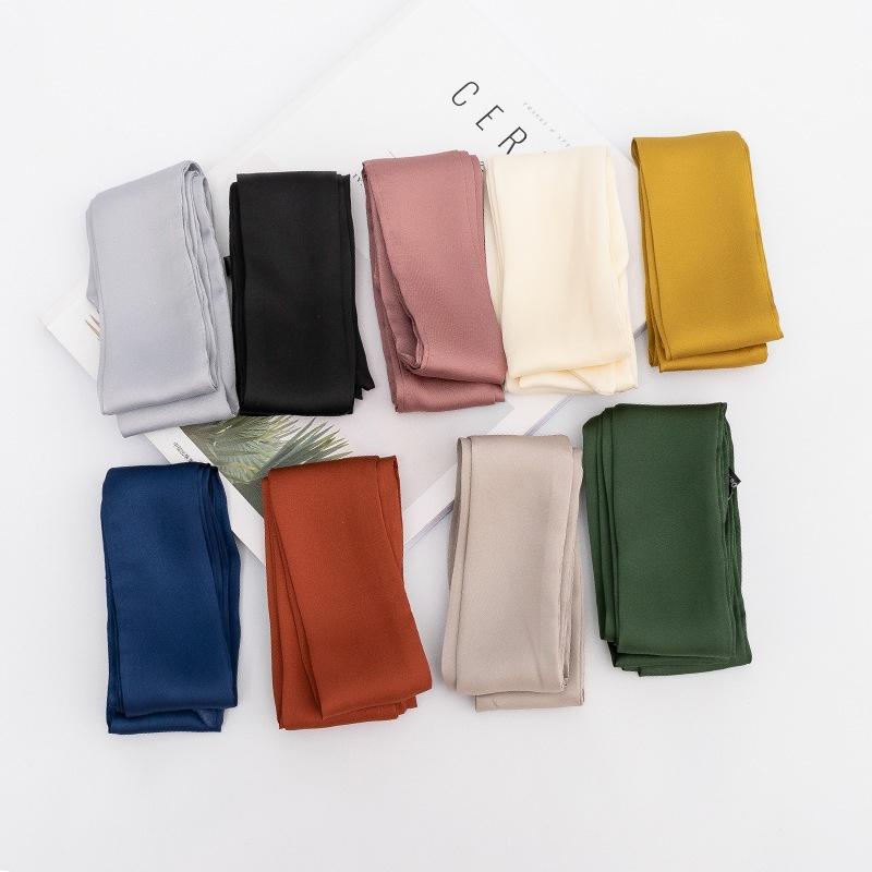 5x200cm Satin Silk Narrow Scarf Neckerchief Solid Neck Scarves Long Silk Thin Scarf Head Neck Hair Band Bag Ribbon Headbands DIY