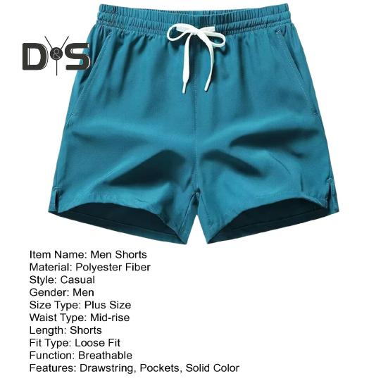 Men Shorts Elastic Waistband Adjustable Drawstring Casual Shorts with Pockets Solid Color Quick Drying Sport Shorts