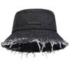 Korean Versatile Fisherman's Hat with Fringed Washed Aged Denim Hat Bucket Cap Outdoor Beach Casual Fisherman's Hat for Women