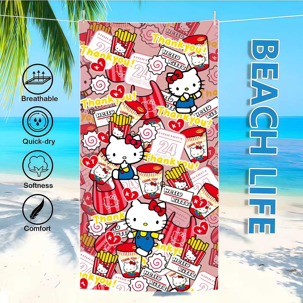 Cartoon Towel Textile Stitching Bathrobe Beach Quick-Drying Lightweight Portable Camping Swim K-KittyS SRO Pool Travel