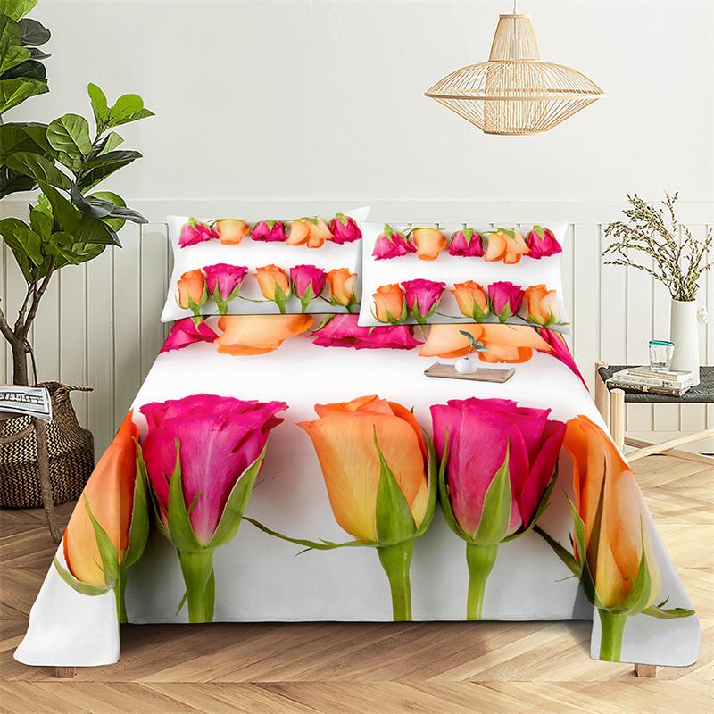 Главная Простыни Розовая роза Односпальная простыня Модный дизайн Цветы Простыни Queen Size Комплект простыней Простыни и наволочки