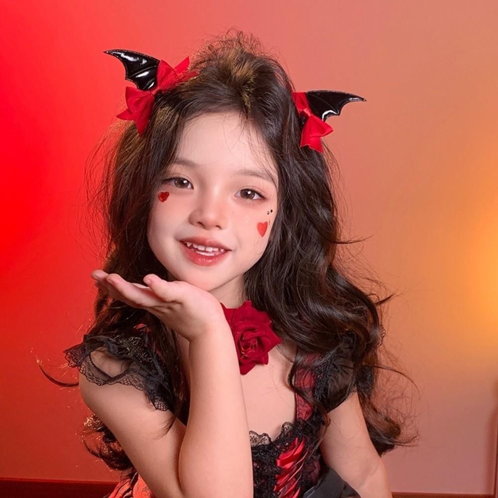 2 Pcs Y2K Bat Wings Hair Clips Bow Devil Horn Hair Clips Fashion Bat Duckbill Clips Cosplay