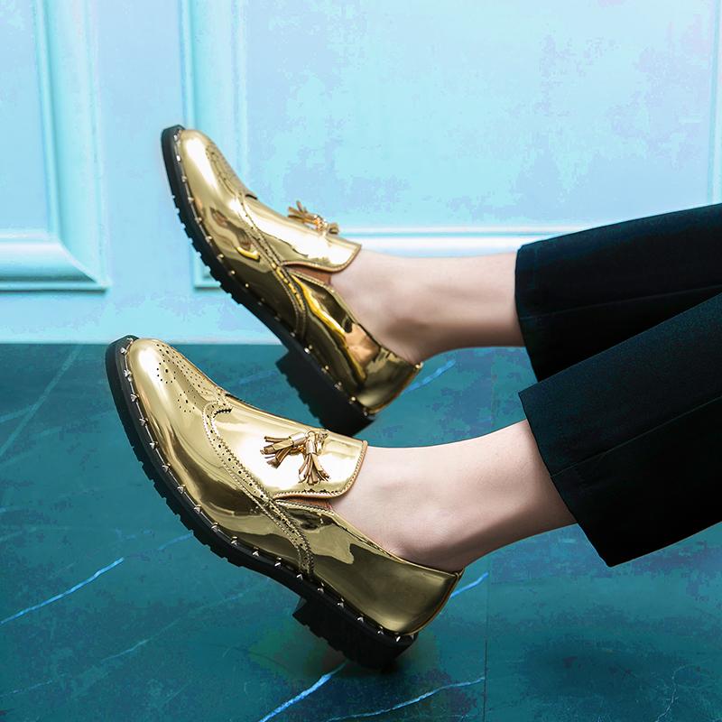 Мужские золотые мокасины с кисточками, золотистые туфли с крылышками, стильные кожаные блейзеры для выпускного, танцевальные туфли в стиле диско, большой размер